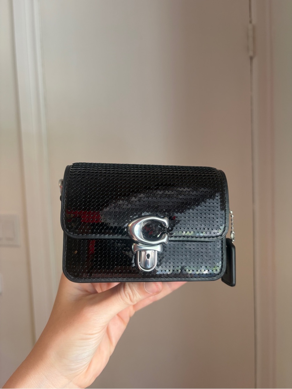 Coach studio 12 Sequin Black Crossbody Bag with Silver Hardware